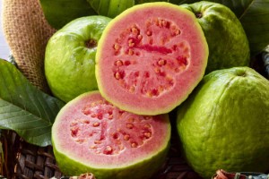 Guava (Psidium guajava)
Small and round with a sweet-tart flavor, eaten raw or used in juices, jams, and desserts.